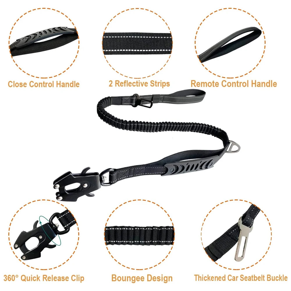 Tactical Bungee Dog Leash Pet Reflective No Pull Leashes for Medium