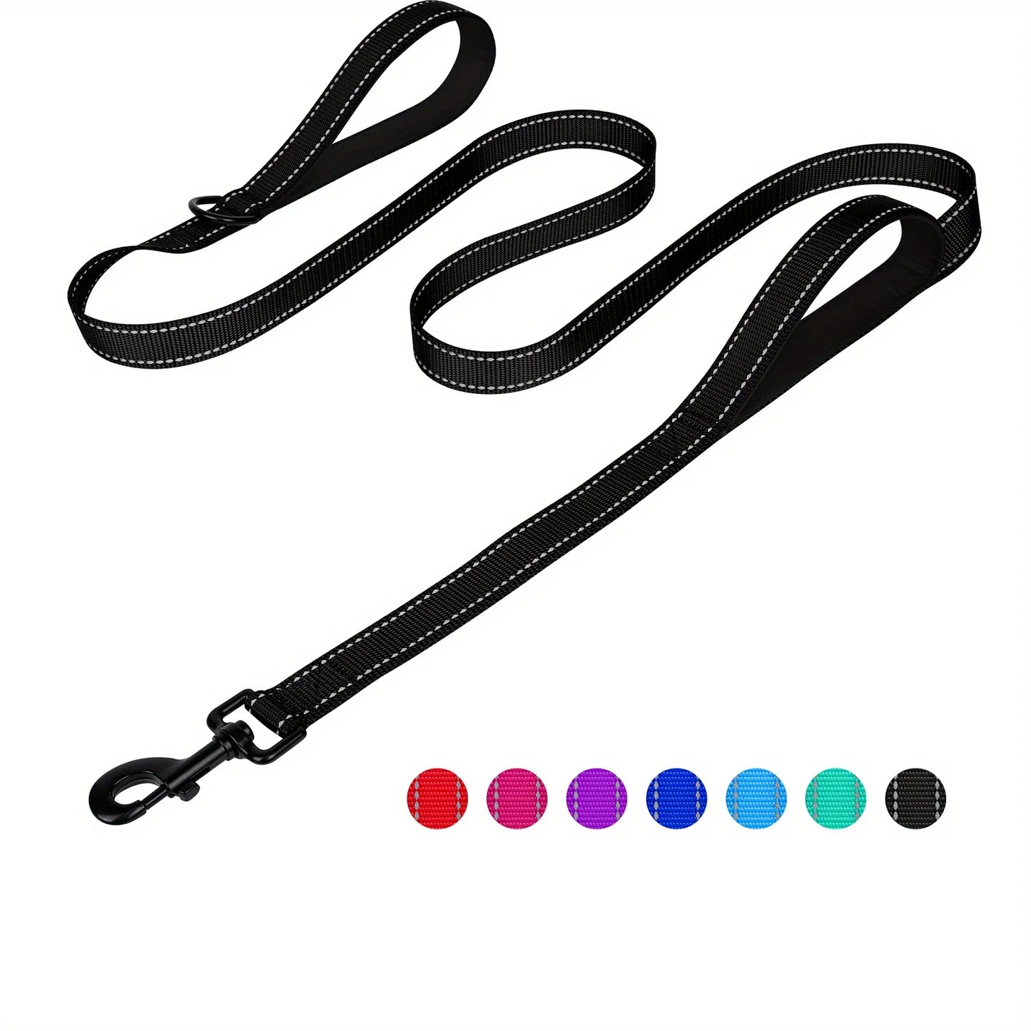 Double Handle Dog Leash, Double-Sided Reflective  Night Safety, Heavy