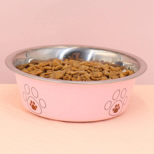 A pet stainless steel cat and dog bowl is non slip and easy to clean