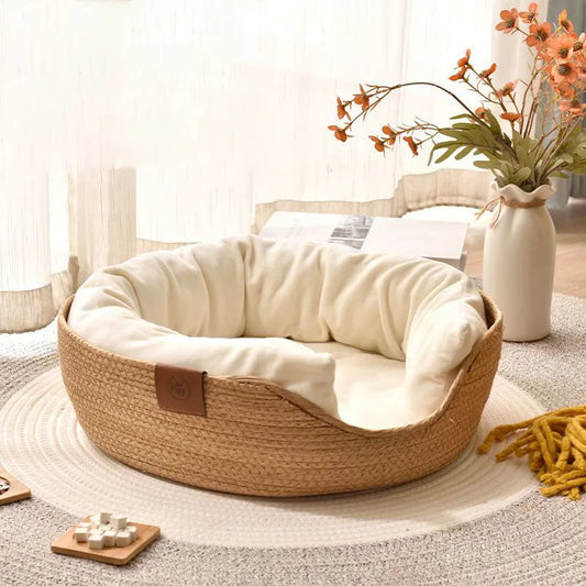 YOKEE Pet Cat Mat Dog Bed Sofa Handmade Bamboo Weaving Four Season