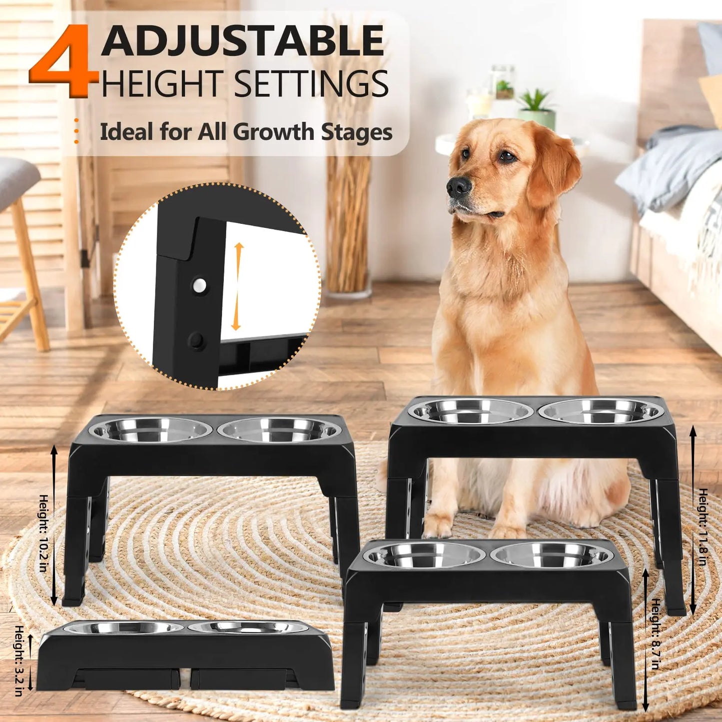 Elevated Dog Feeder Dogs Bowls Adjustable Raised Stand with Double