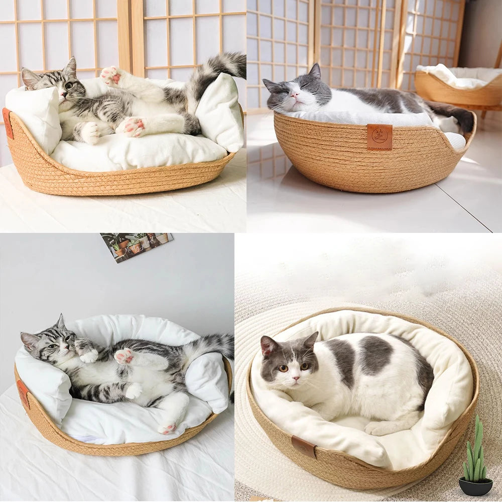 YOKEE Pet Cat Mat Dog Bed Sofa Handmade Bamboo Weaving Four Season