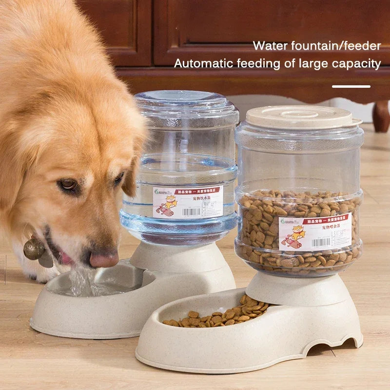 Automatic Dog Feeder Waterer High Capacity Pet Food Bowl Gravity Water