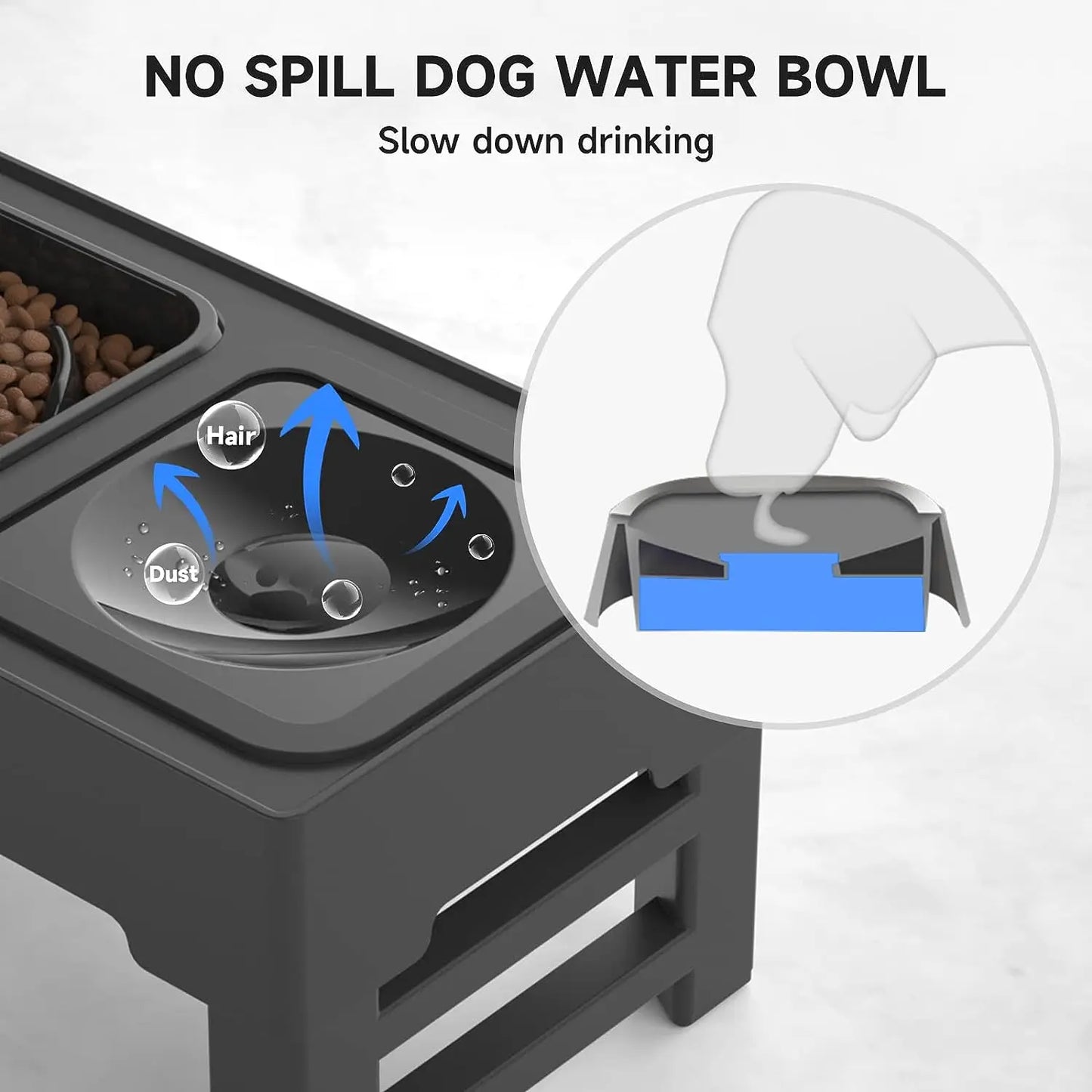 ELS PET Elevated Dog Bowls Adjustable Raised Dog Bowl with Slow Feeder