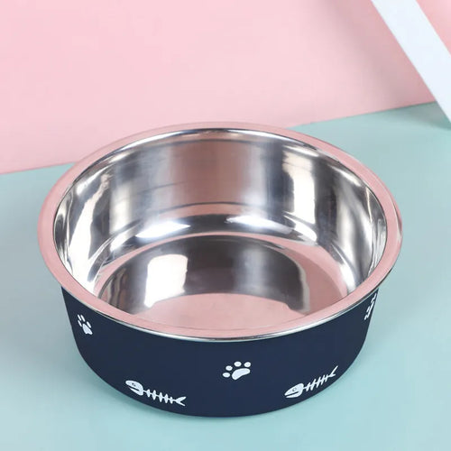 Pet Cat Feeding Bowl Stainless Steel Plastic Non-slip Single Bowl Food