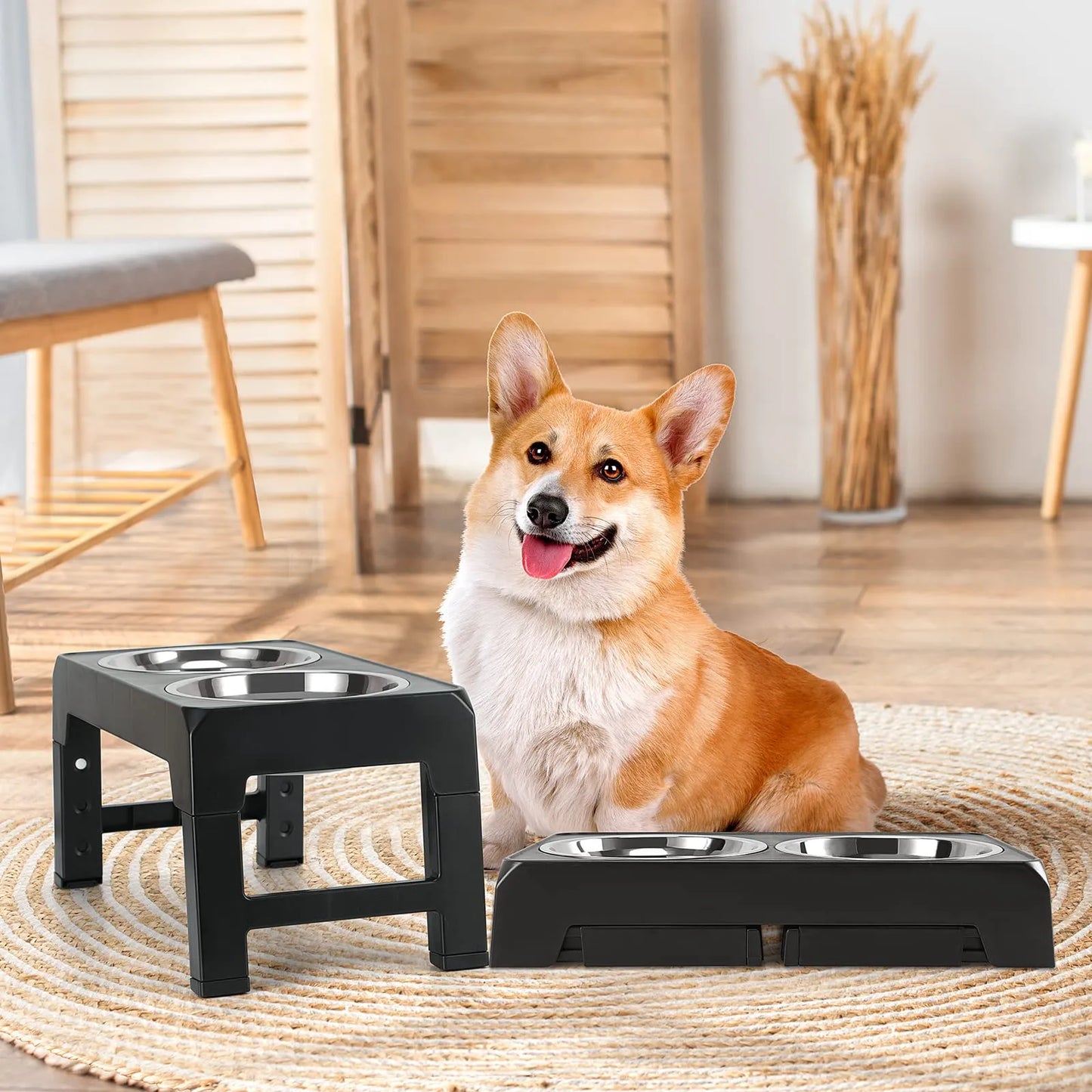 Elevated Dog Feeder Dogs Bowls Adjustable Raised Stand with Double