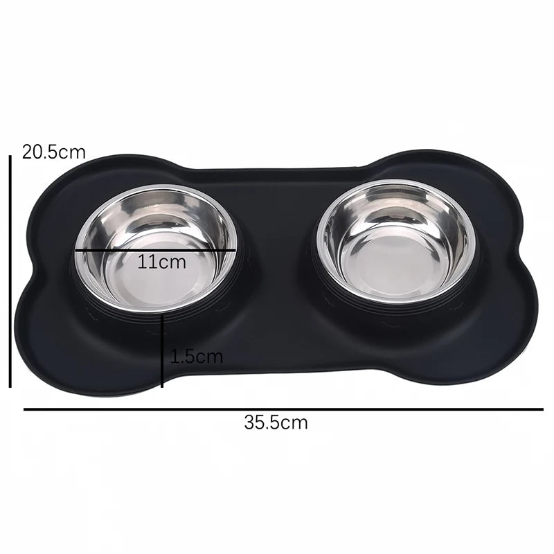 Antislip Double Dog Bowl With Silicone Mat Durable Stainless Steel