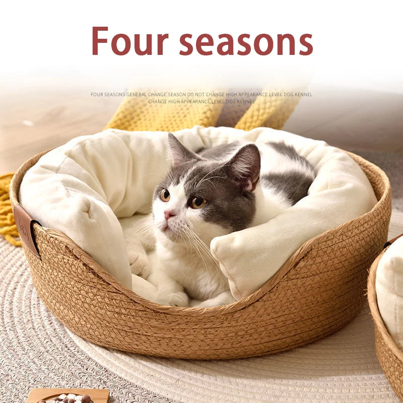 YOKEE Pet Cat Mat Dog Bed Sofa Handmade Bamboo Weaving Four Season