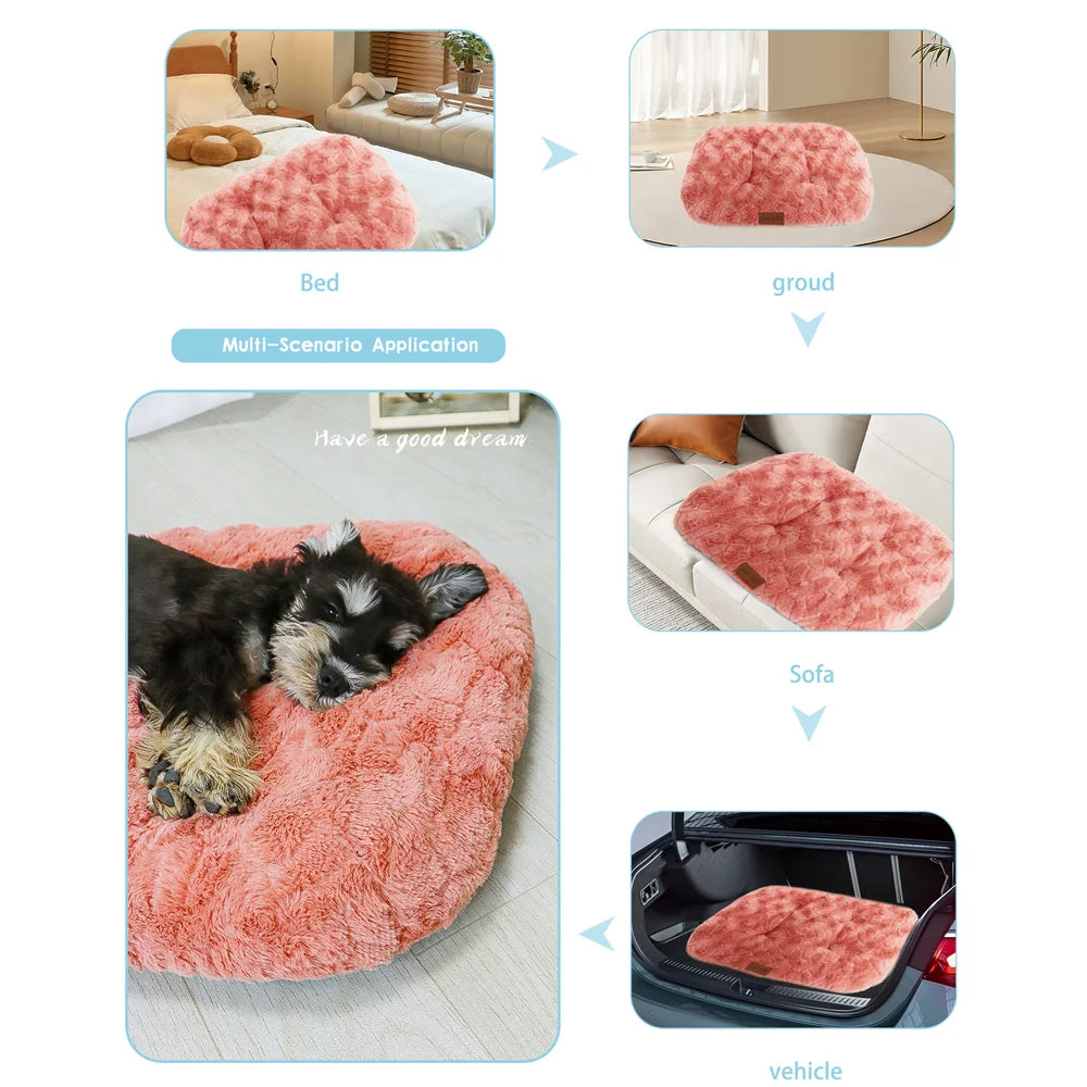 Dog Bed Pet Bed Washable Faux Fur Pet Crate Bed For Dog Anti-Slip Pet