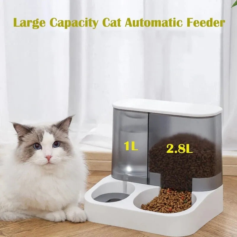 Large Capacity Automatic Cat Food Dispenser Drinking Water Bowl Pet