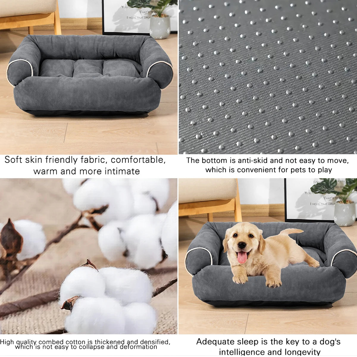 Pet Dog Bed Dog Sofa Deep Sleep Dog House Square Thickened Warm Dog