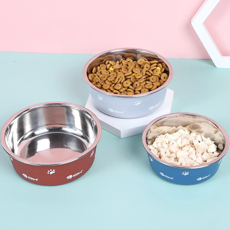 Pet Cat Feeding Bowl Stainless Steel Plastic Non-slip Single Bowl Food