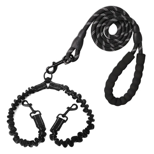 Dual Dog Leash No Tangle Strong Pet Leashes Rope Shock Absorbing