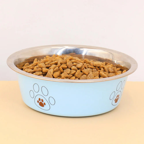 A pet stainless steel cat and dog bowl is non slip and easy to clean